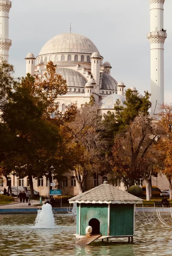 Camlica Mosque Istanbul Turkey tourism destination with lake and autumn landscape